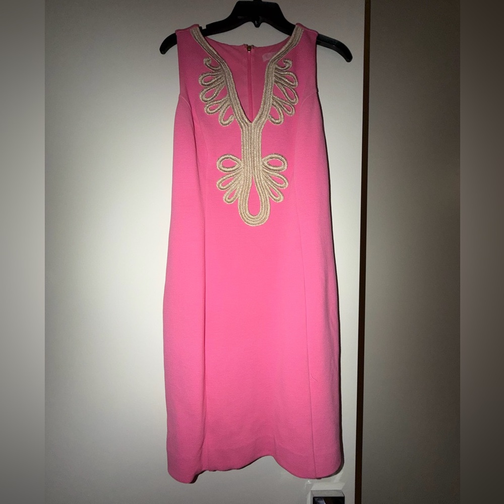 Lilly Pulitzer Pink Midi Dress with Gold Embroidery